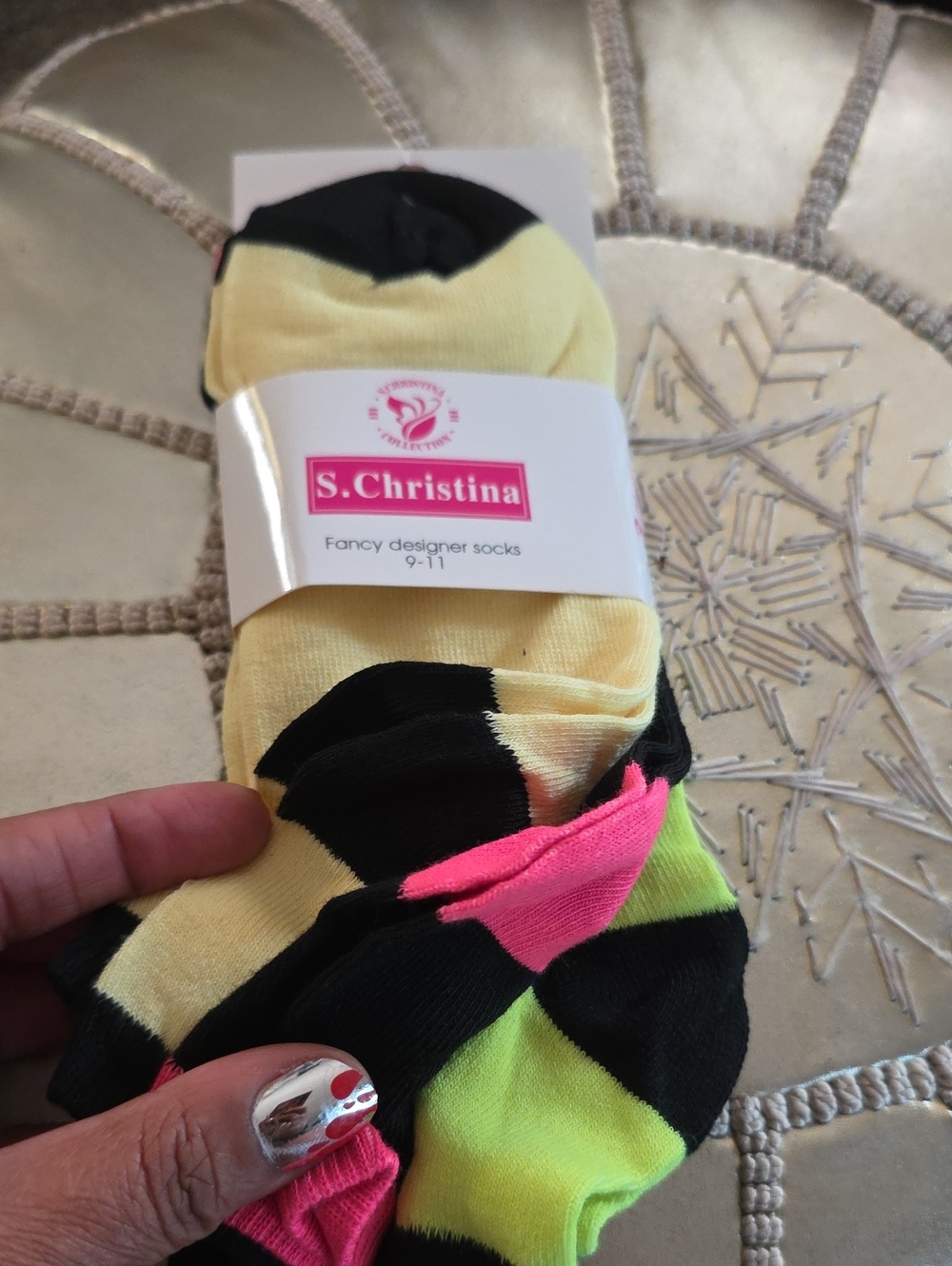 Christina Men's Color-Block Casual Socks in Yellow, Black & Neon Pink